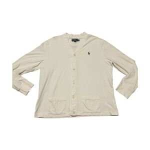 Vintage Polo Ralph Lauren XLCardigan Sweater Mens‎ White Button Up VNeck Grandpa